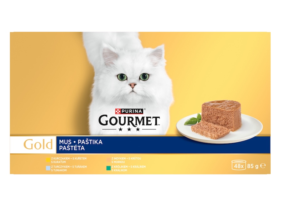 8445291838154_GOURMET GOLD Multipack paštiky kuře, krůta, králík, mořské ryby 48x85g_T1